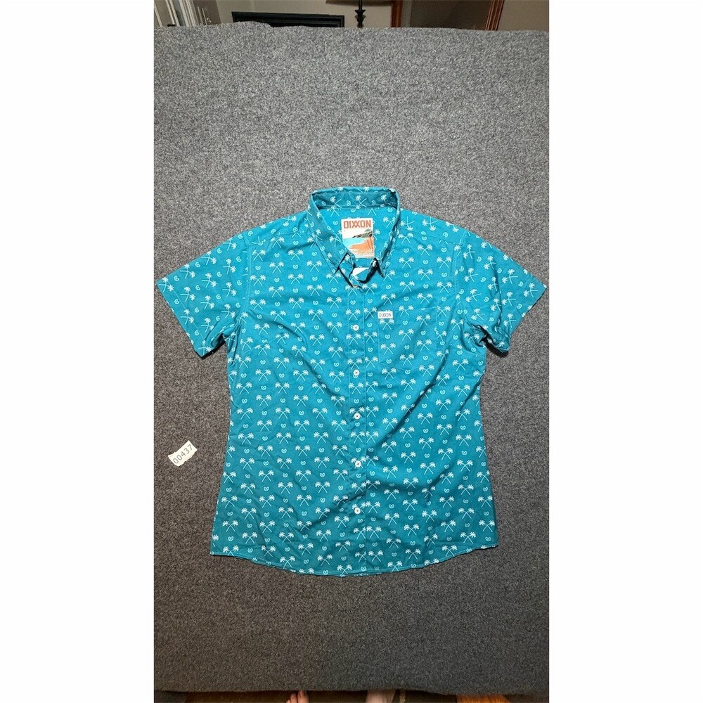 Dixxon Flannel Co Two Palms Shirt Men's L Teal Palm Print Button-Up